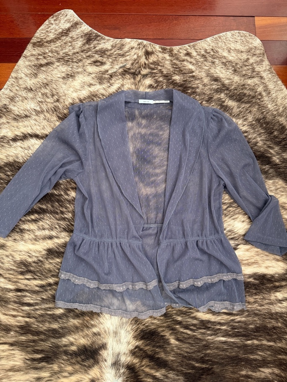 Kimchi Blue Dusty Blue Lace-Trim Sheer Open Cardigan